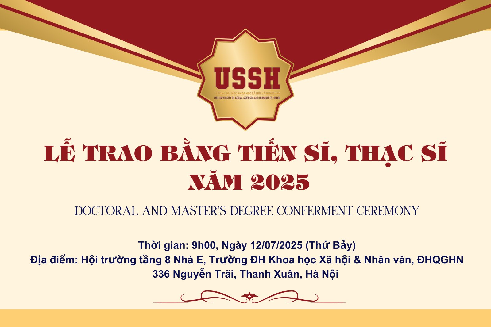 Thông báo về việc tổ chức lễ trao bằng tiến sĩ, thạc sĩ năm 2025